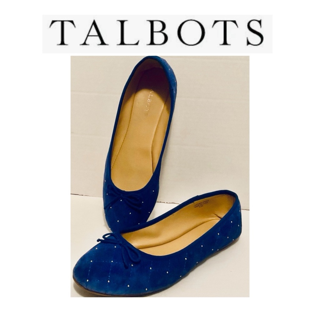 Talbots Penelope Quilted Ballet Flats-Studded Kid Suede Royal Blue Size 9